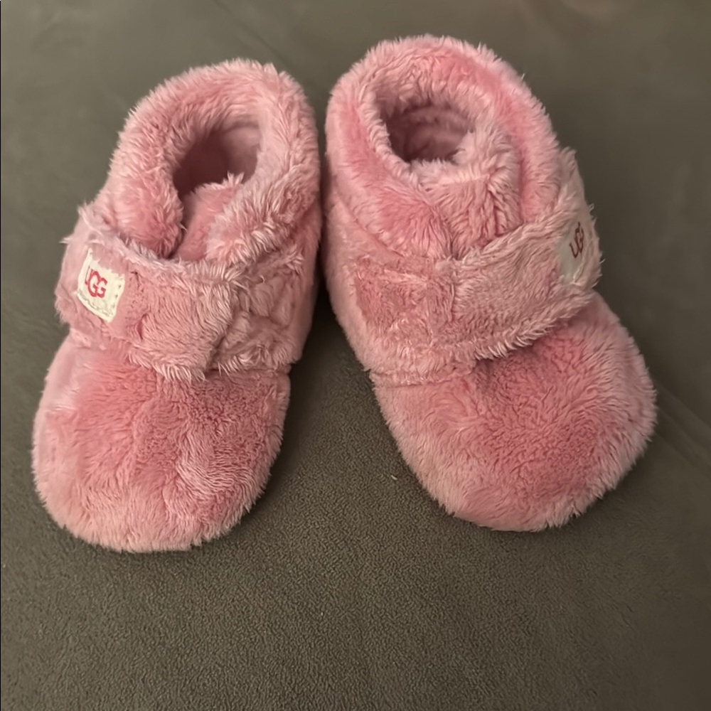 UGG Pink Plush Slippers with Velcro Closure